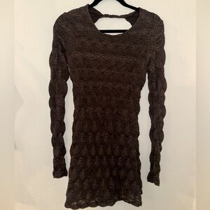 XS Free People Long Sleeve Backless Brown Textured Mini Dress